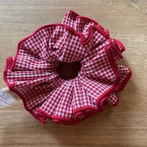Sezane Red Checkered Hair Scrunchie